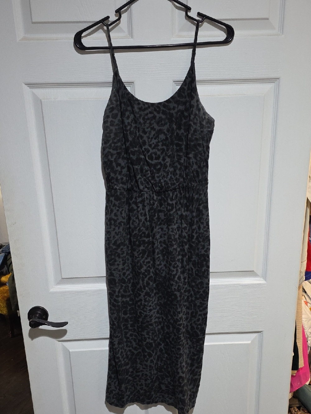 Charcoal Leopard Print Spaghetti Strap Midi Dress